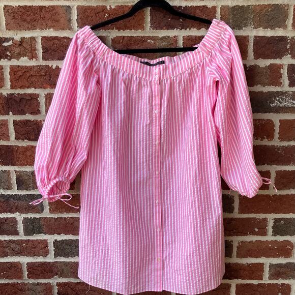 ZARA Pink Striped Mini Dress Size Medium - Picture 1 of 4